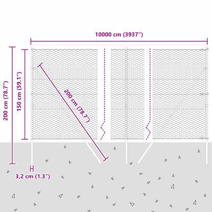 Afrasteringspaal Grijs 100 x 1,5 m (36 mm gaas) Staal en PVC