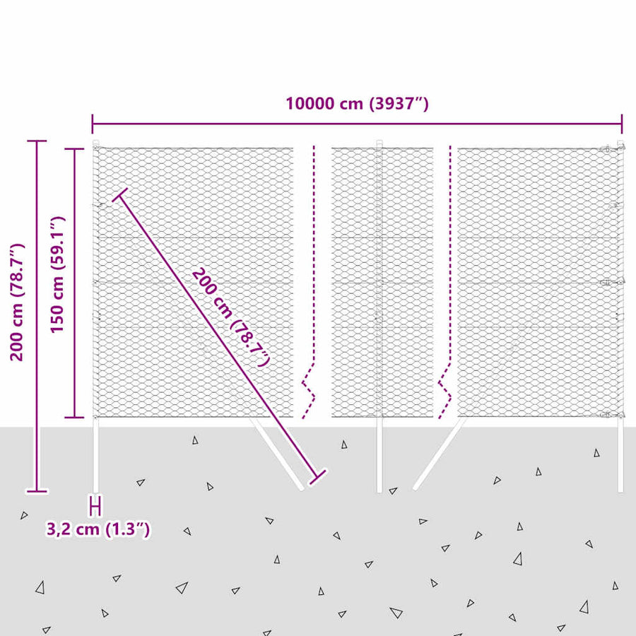 Afrasteringspaal Grijs 100 x 1,5 m (36 mm gaas) Staal en PVC