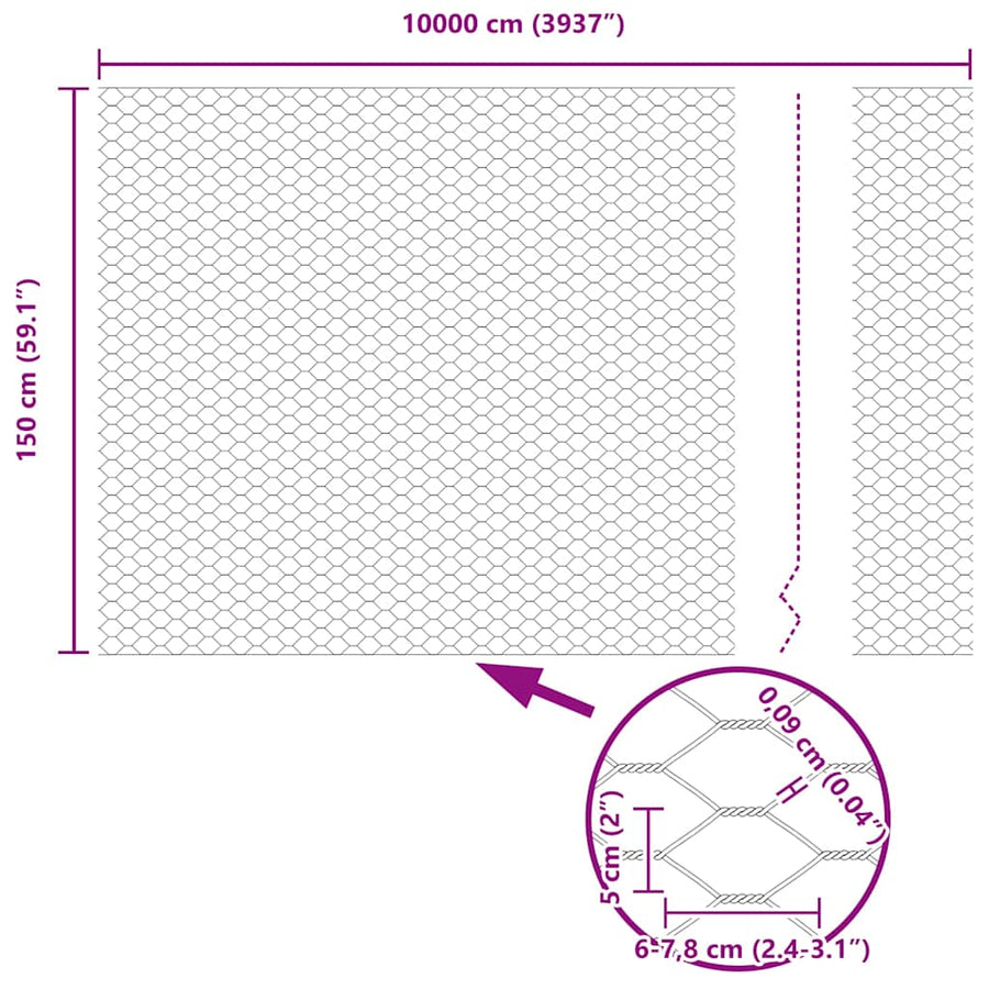 Afrasteringspaal Grijs 100 x 1,5 m (50 mm gaas) Staal en PVC