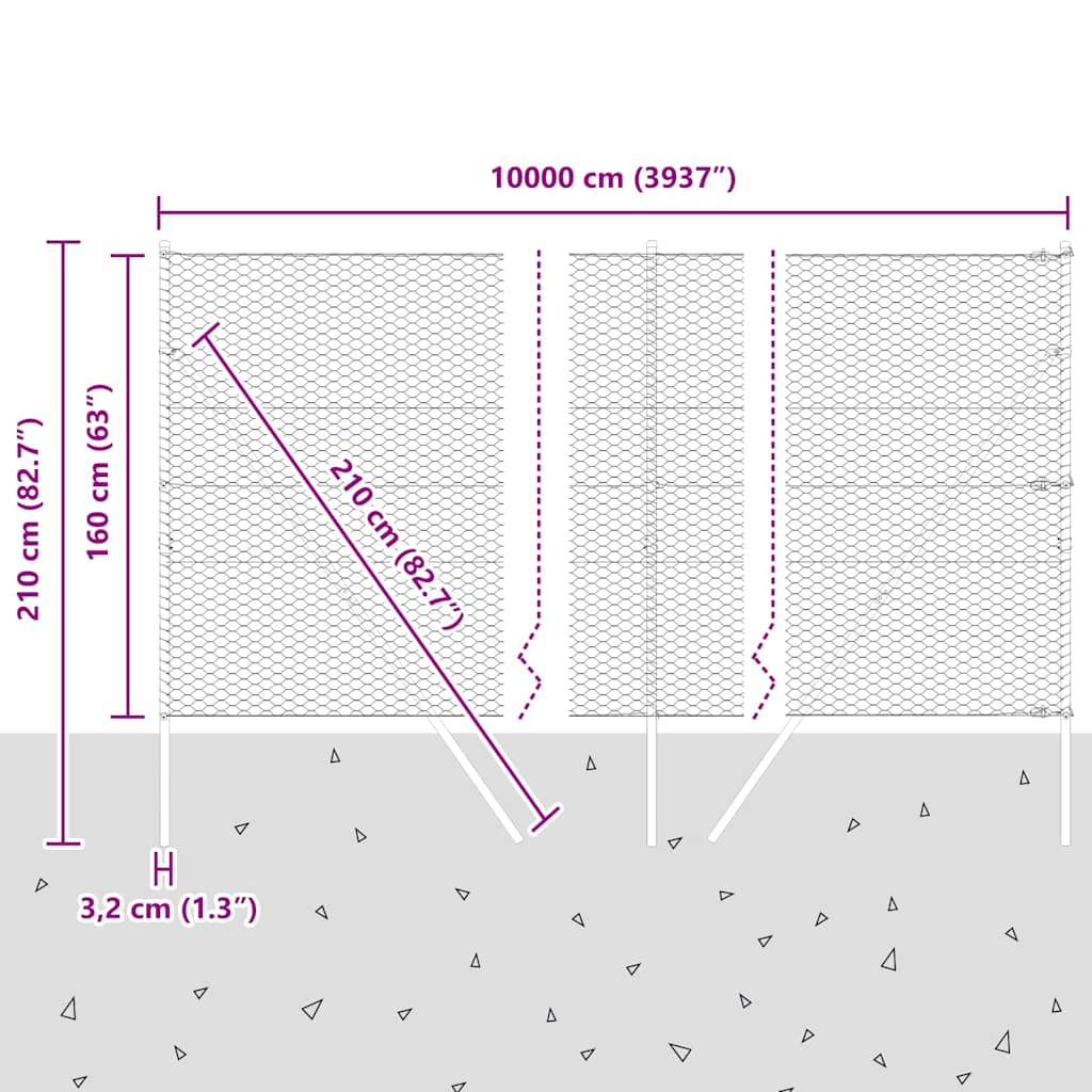 Afrasteringspaal Grijs 100 x 1,6 m (36 mm gaas) Staal en PVC