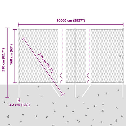Afrasteringspaal Grijs 100 x 1,6 m (36 mm gaas) Staal en PVC