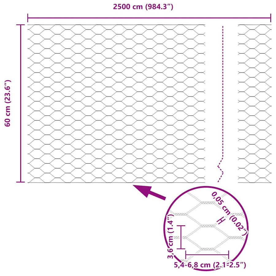 Afrasteringspaal Zilver 25 x 0,6 m (36 mm gaas) Staal