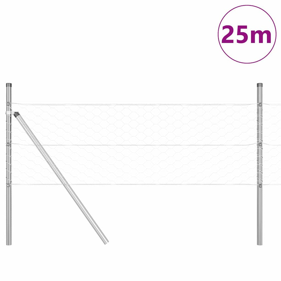 Afrasteringspaal Zilver 25 x 0,8 m (50 mm gaas) Staal