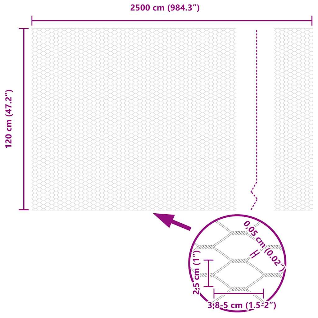 Afrasteringspaal Zilver 25 x 1,2 m (25 mm gaas) Staal