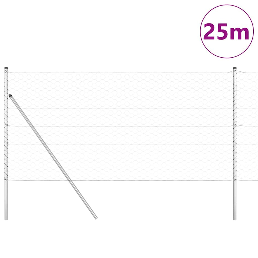 Afrasteringspaal Zilver 25 x 1,2 m (50 mm gaas) Staal
