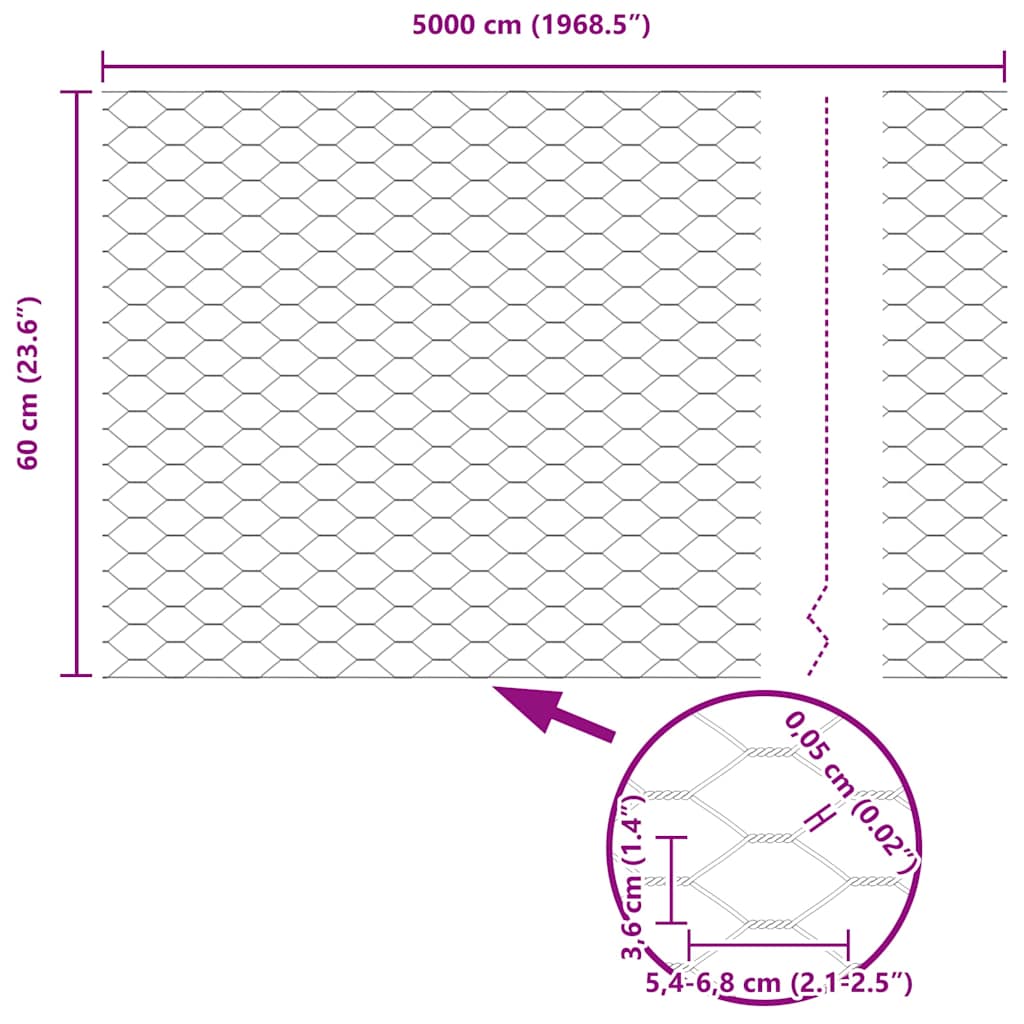 Afrasteringspaal Zilver 50 x 0,6 m (36 mm gaas) Staal
