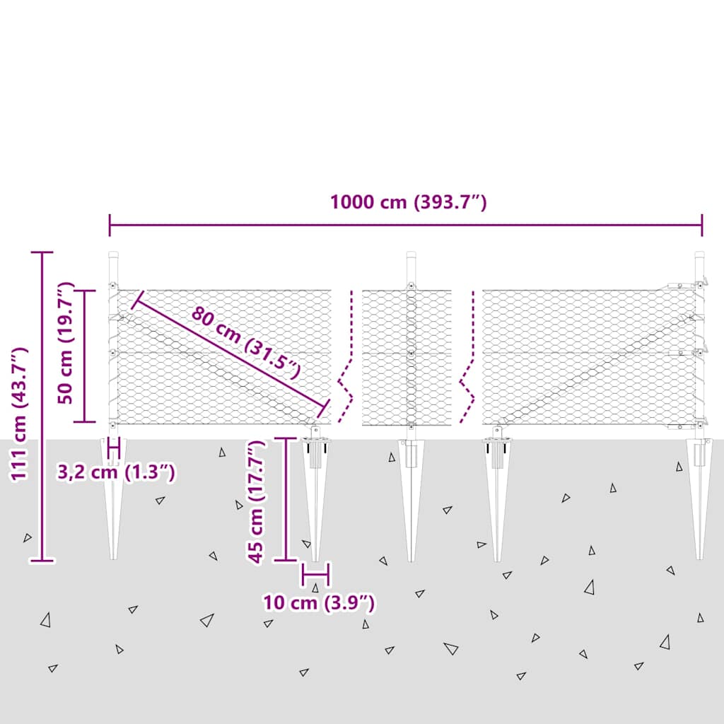 Afrasteringspaal Groen 10 x 0,5 m (25 mm gaas) Staal en PVC