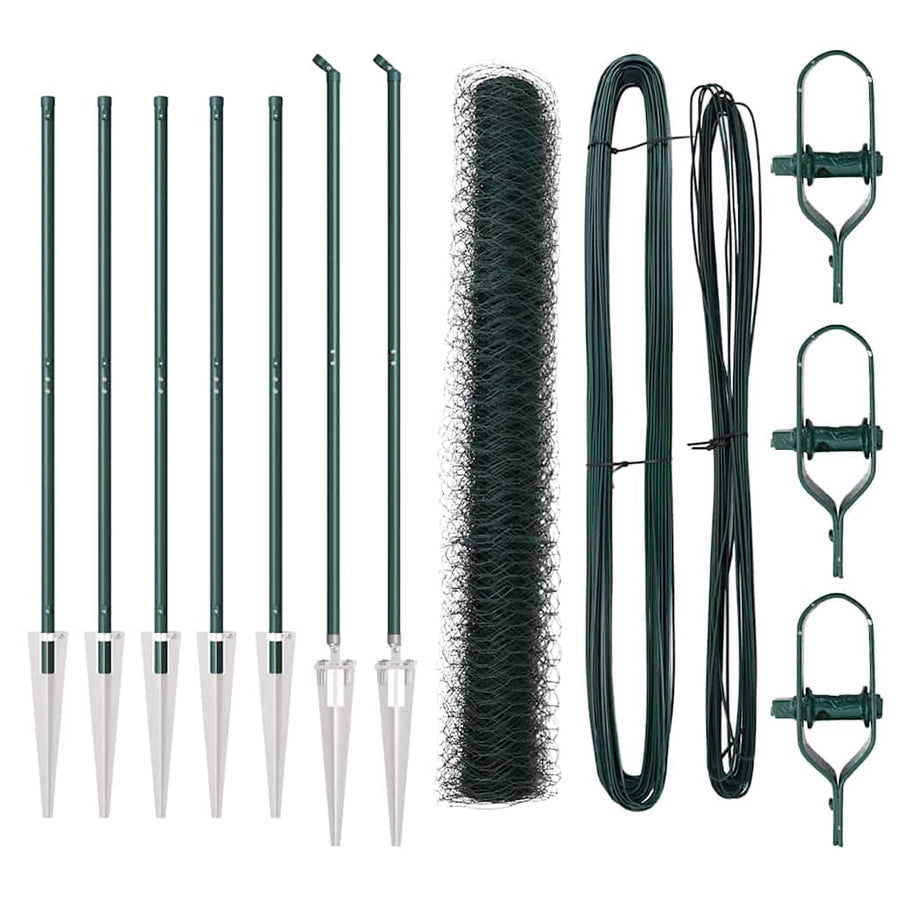 Hek met Palen Groen 1 x 10 m PVC-gecoat staal