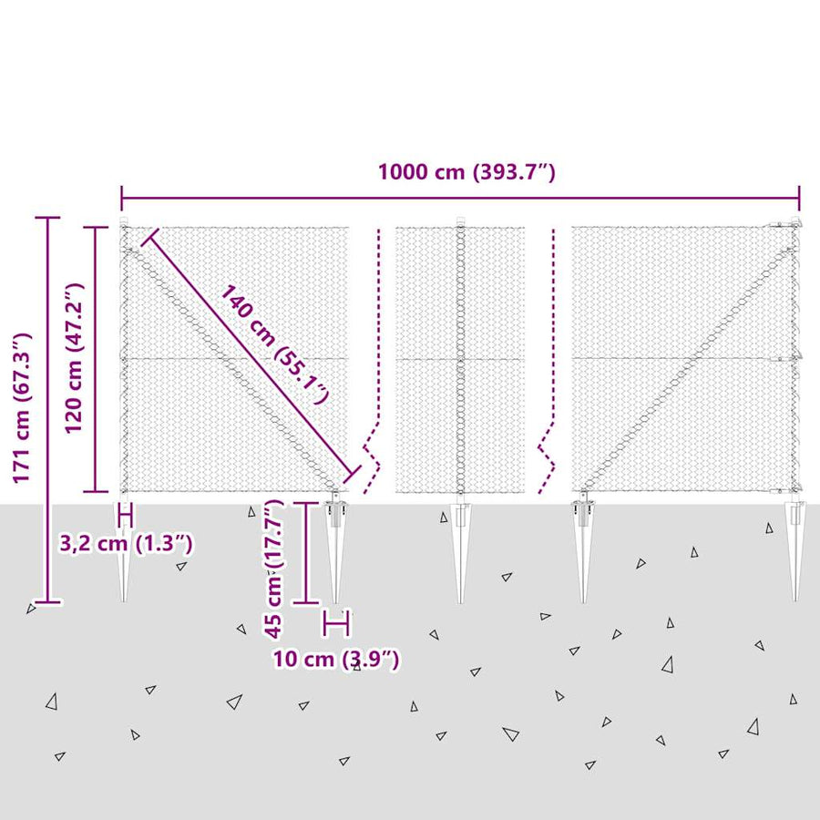 Afrasteringspaal Groen 10 x 1,2 m (25 mm gaas) Staal en PVC