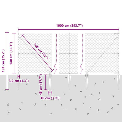 Afrasteringspaal Groen 10 x 1,4 m (50 mm gaas) Staal en PVC