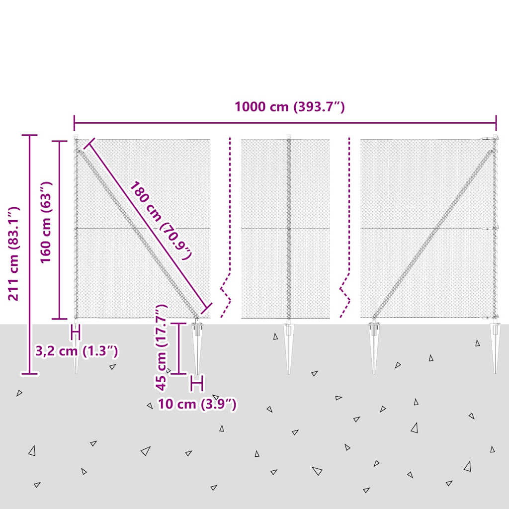 Afrasteringspaal Groen 10 x 1,6 m (13 mm gaas) Staal en PVC