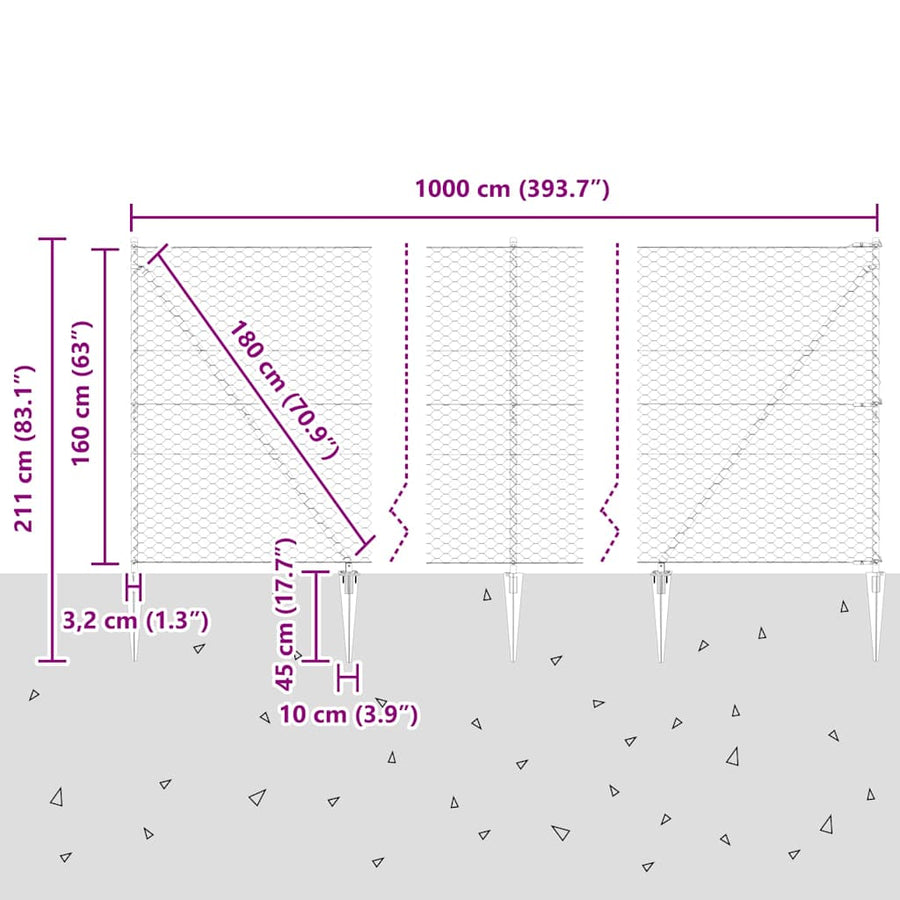 Afrasteringspaal Groen 10 x 1,6 m (50 mm gaas) Staal en PVC