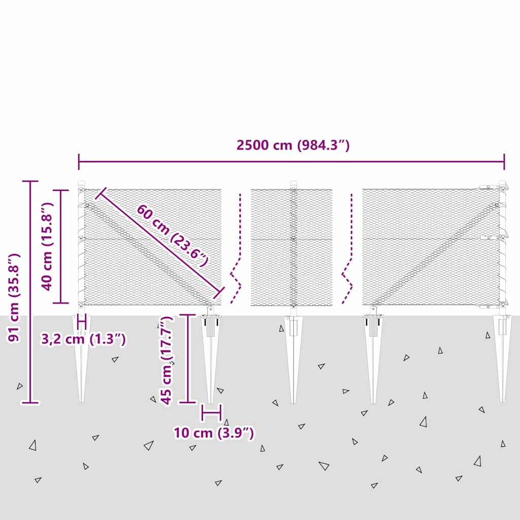 Afrasteringspaal Groen 25 x 0,4 m (13 mm gaas) Staal en PVC