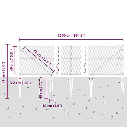 Afrasteringspaal Groen 25 x 0,4 m (25 mm gaas) Staal en PVC