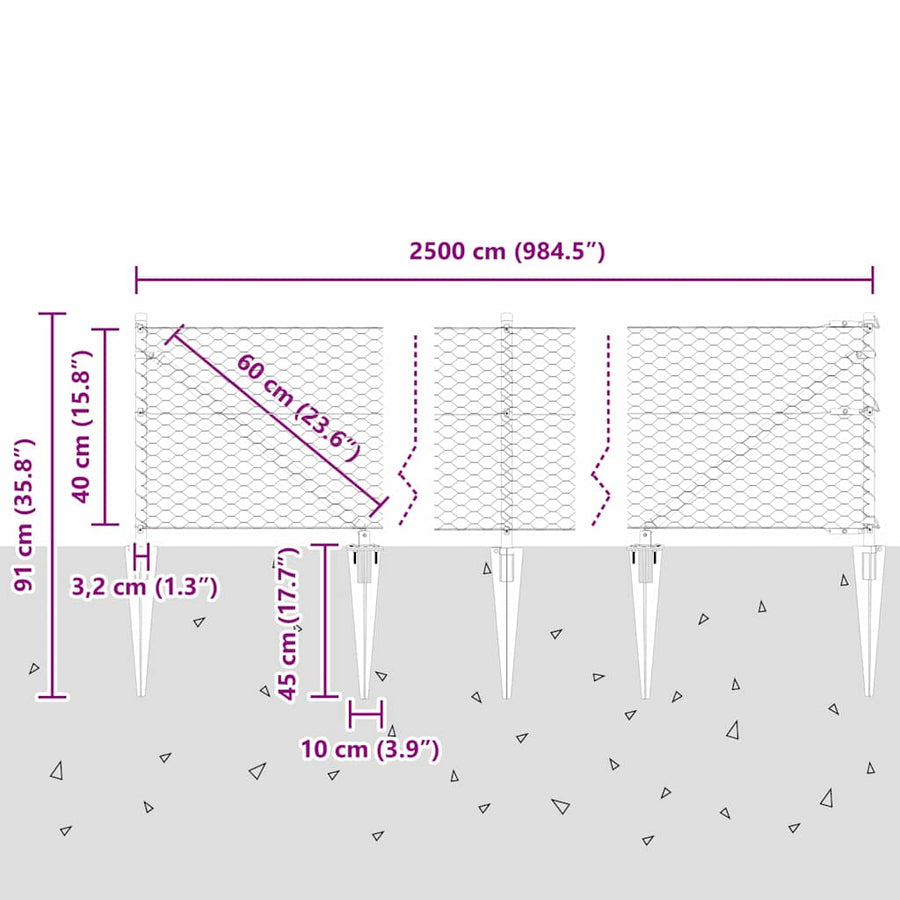 Afrasteringspaal Groen 25 x 0,4 m (36 mm gaas) Staal en PVC