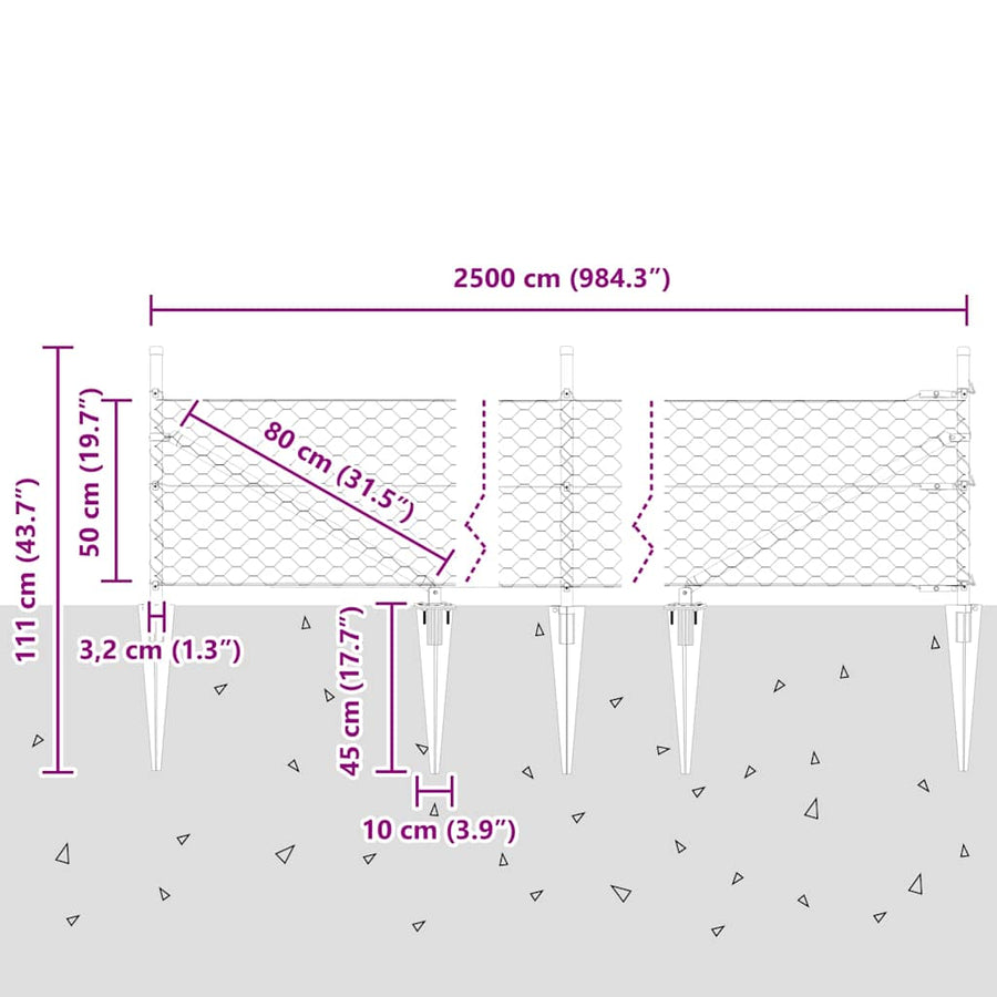 Hecke met palen Groen 0,5 x 25 m PVC-gecoat staal