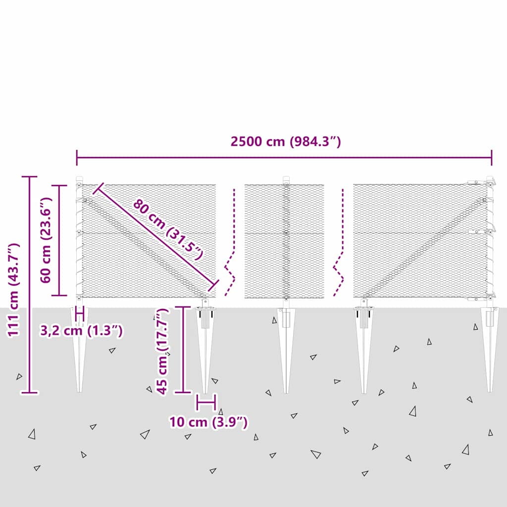 Afrasteringspaal Groen 25 x 0,6 m (13 mm gaas) Staal en PVC