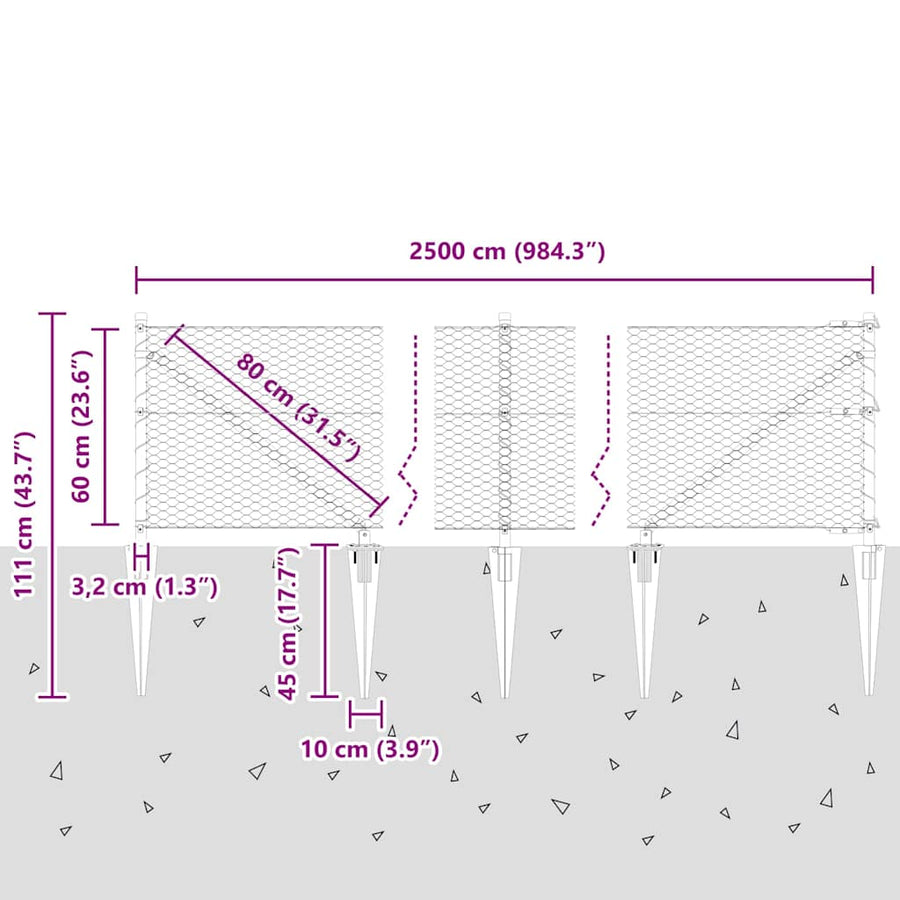 Afrasteringspaal Groen 25 x 0,6 m (25 mm gaas) Staal en PVC