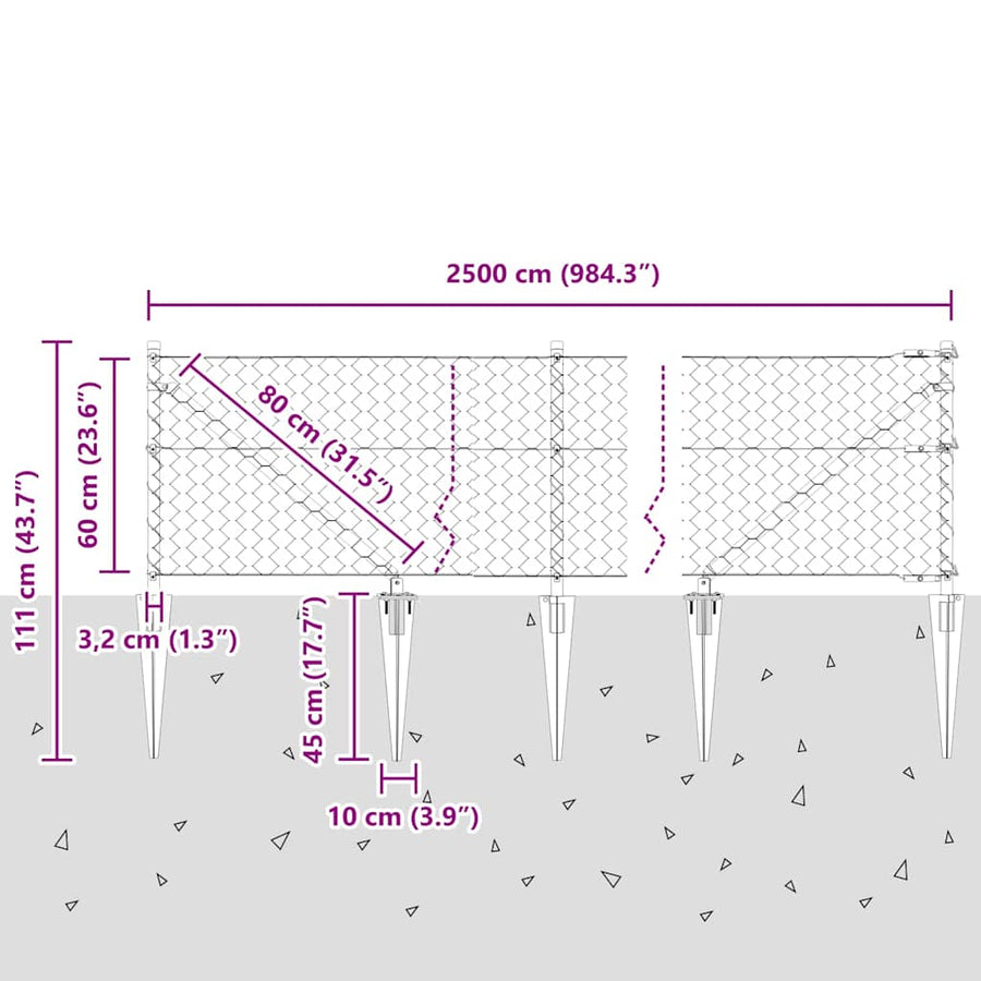 Afrasteringspaal Groen 25 x 0,6 m (50 mm gaas) Staal en PVC