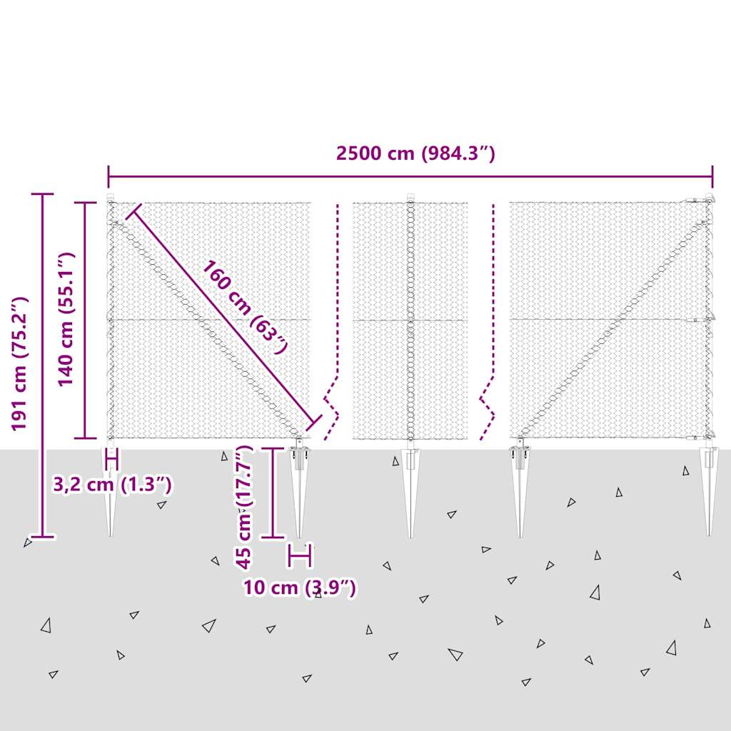 Afrasteringspaal Groen 25 x 1,4 m (25 mm gaas) Staal en PVC