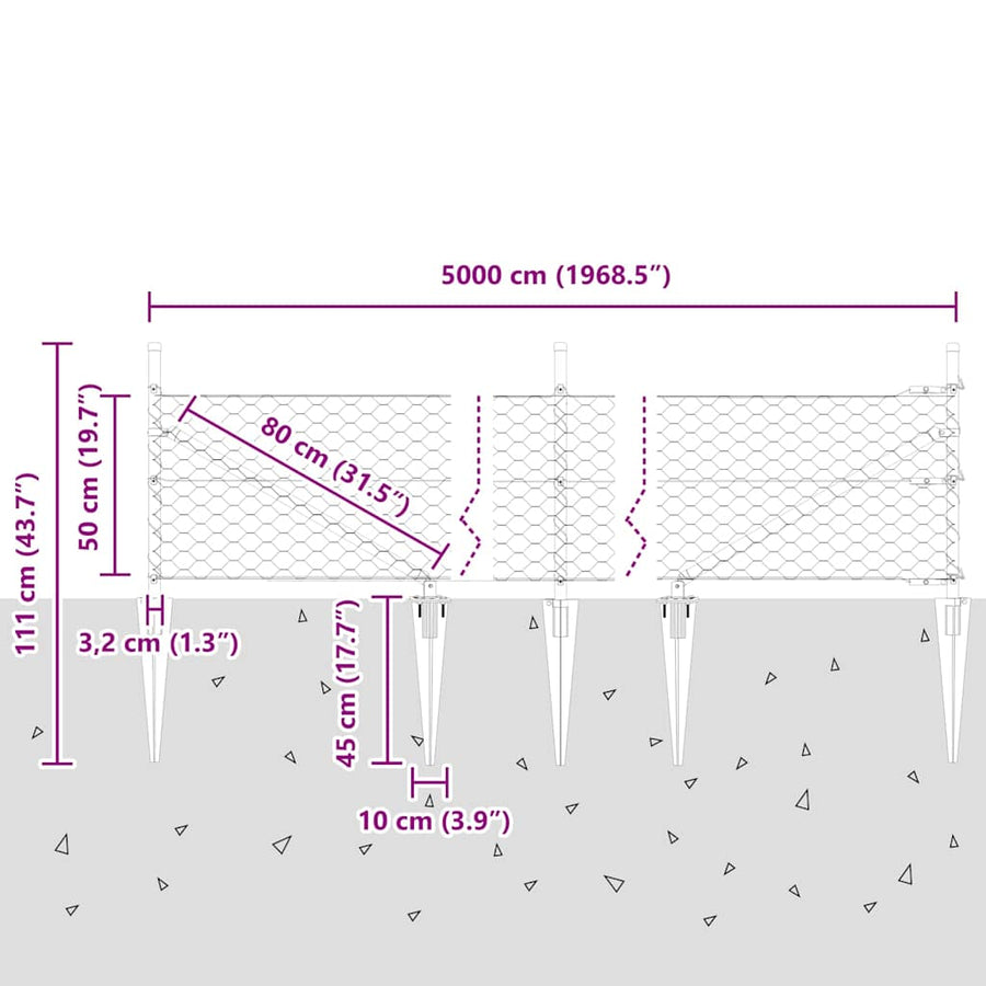 Afrasteringspaal Groen 50 x 0,5 m (50 mm gaas) Staal en PVC