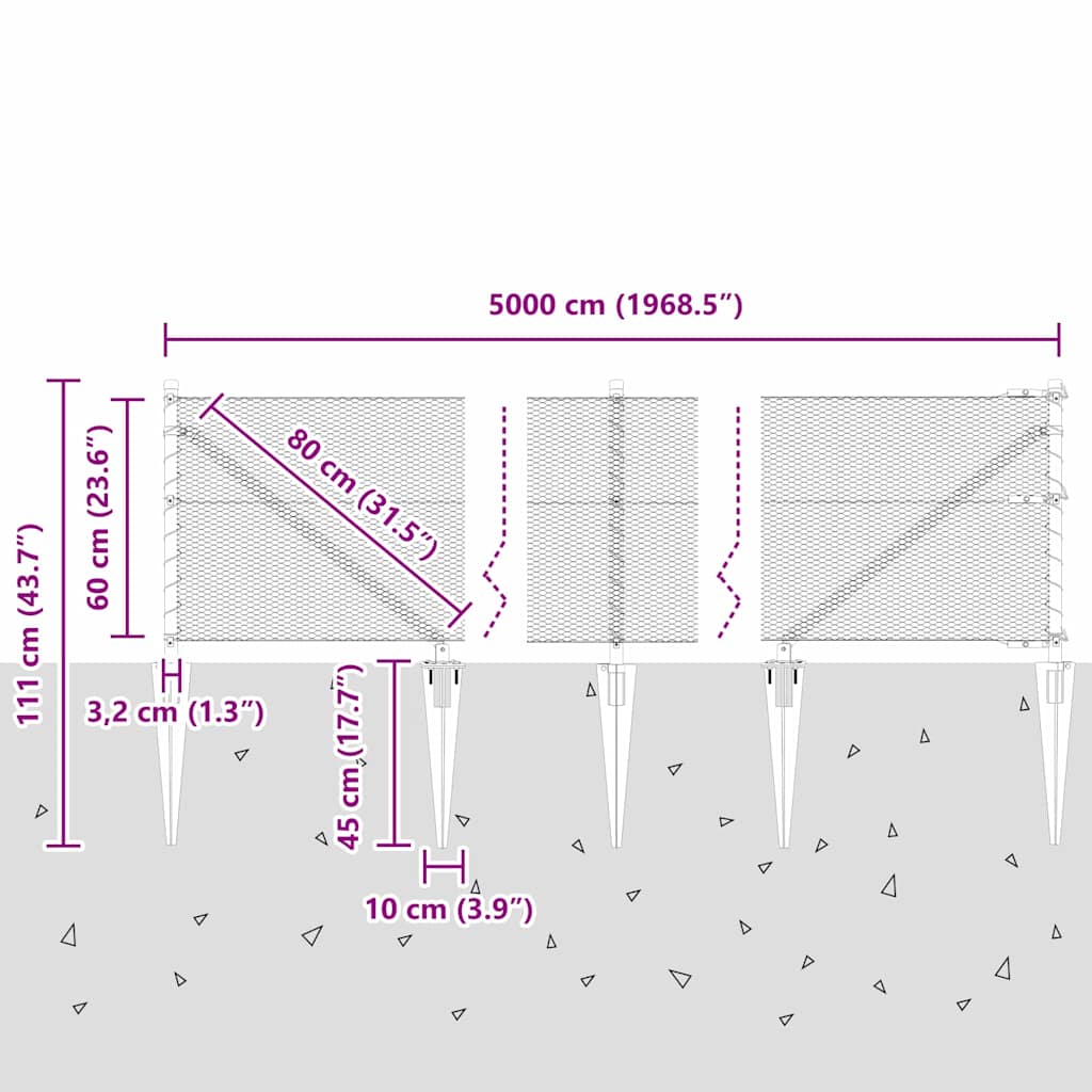 Afrasteringspaal Groen 50 x 0,6 m (13 mm gaas) Staal en PVC