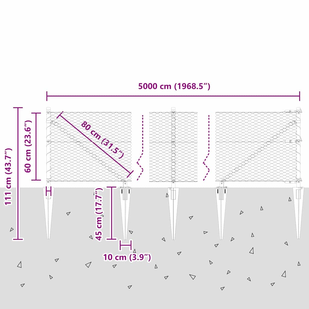 Afrasteringspaal Groen 50 x 0,6 m (25 mm gaas) Staal en PVC