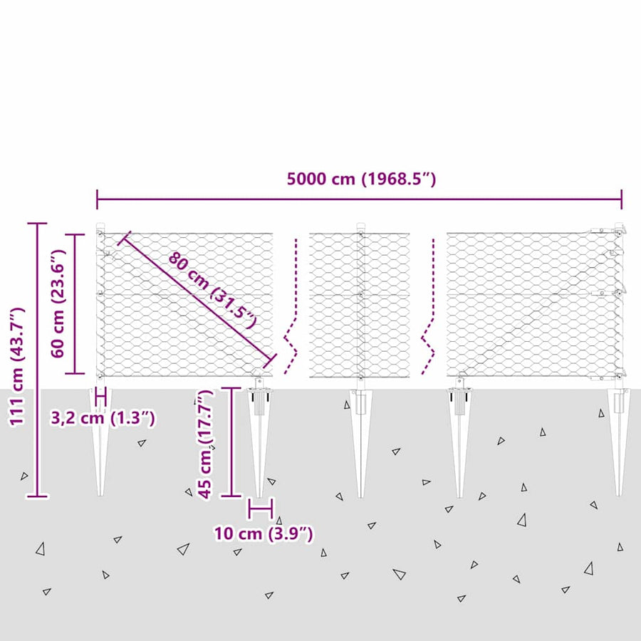 Afrasteringspaal Groen 50 x 0,6 m (36 mm gaas) Staal en PVC