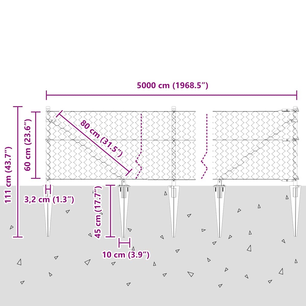 Afrasteringspaal Groen 50 x 0,6 m (50 mm gaas) Staal en PVC