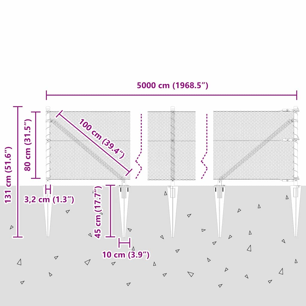 Afrasteringspaal Groen 50 x 0,8 m (13 mm gaas) Staal en PVC
