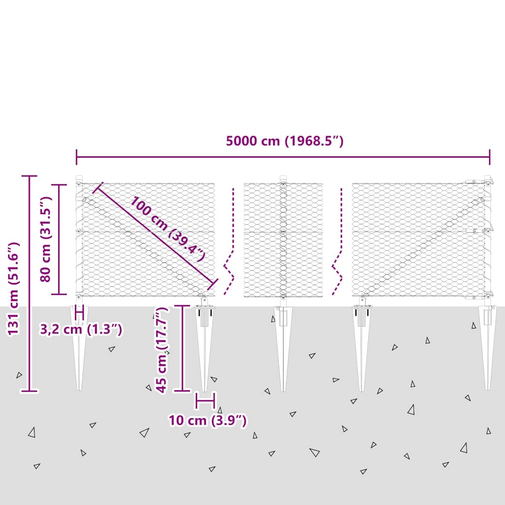 Afrasteringspaal Groen 50 x 0,8 m (25 mm gaas) Staal en PVC