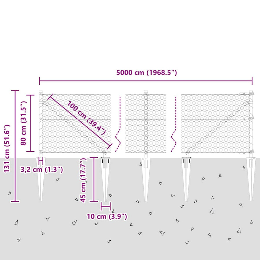 Afrasteringspaal Groen 50 x 0,8 m (25 mm gaas) Staal en PVC