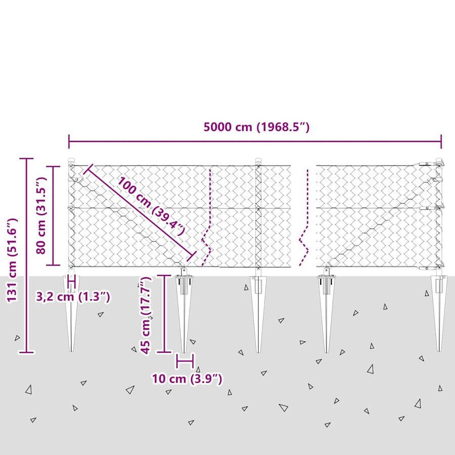 Afrasteringspaal Groen 50 x 0,8 m (50 mm gaas) Staal en PVC