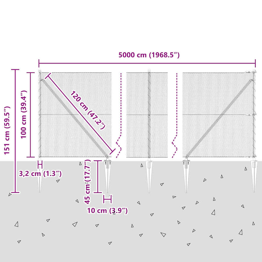 Afrasteringspaal Groen 50 x 1 m (13 mm gaas) Staal en PVC