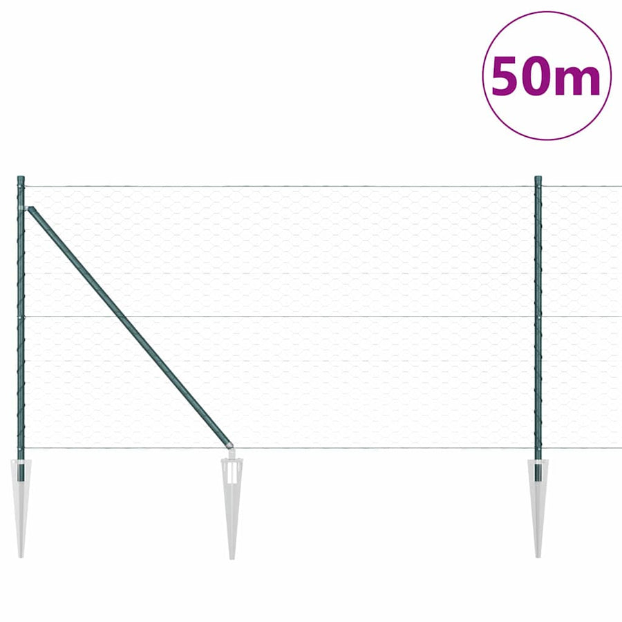 Afrasteringspaal Groen 50 x 1 m (50 mm gaas) Staal en PVC