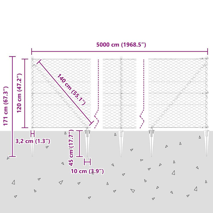 Afrasteringspaal Groen 50 x 1,2 m (50 mm gaas) Staal en PVC