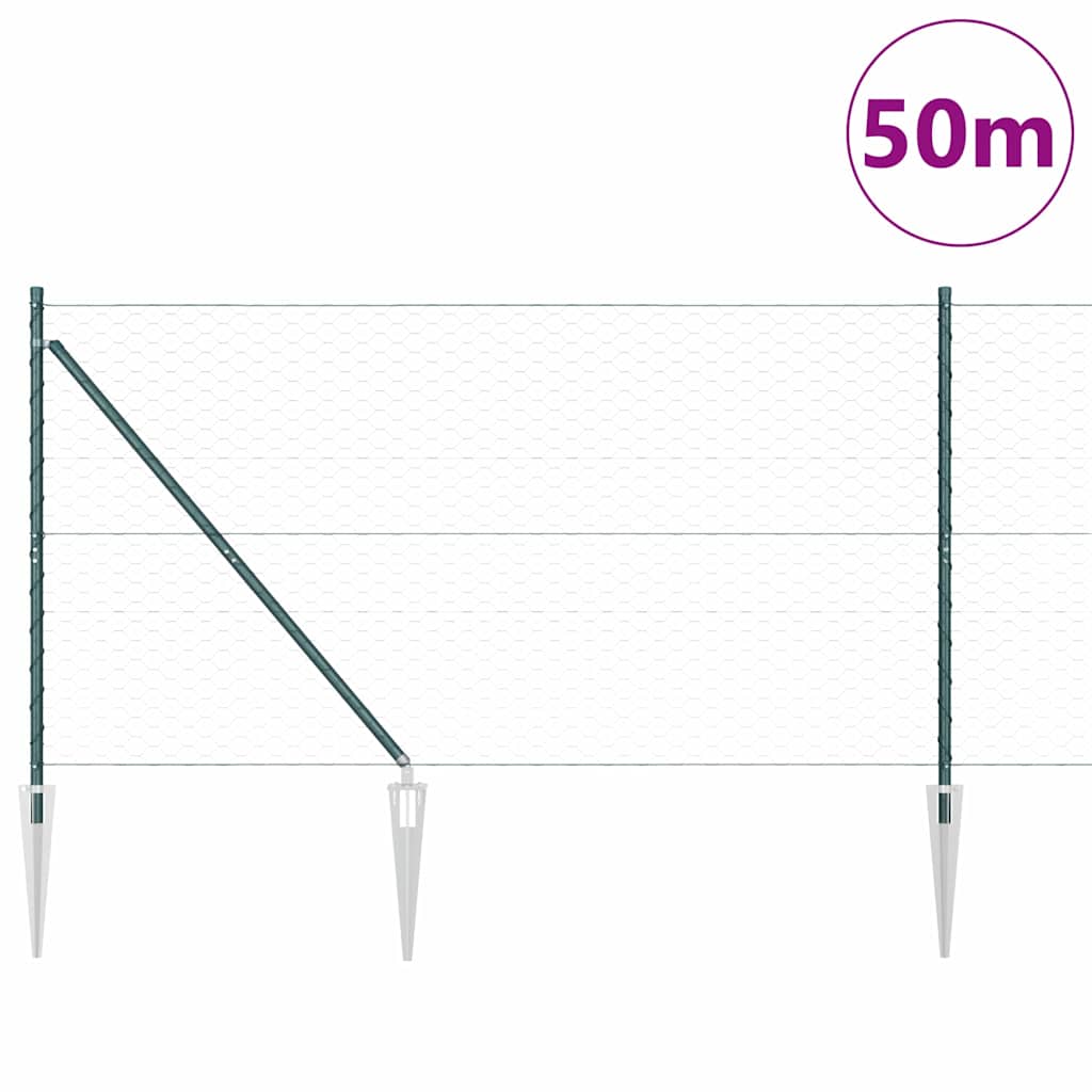 Afrasteringspaal Groen 50 x 1,2 m (50 mm gaas) Staal en PVC