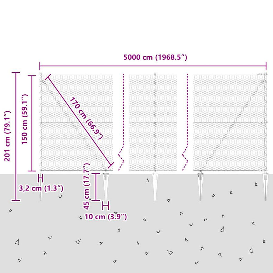 Afrasteringspaal Groen 50 x 1,5 m (36 mm gaas) Staal en PVC
