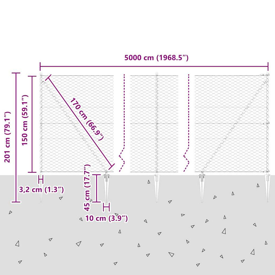 Afrasteringspaal Groen 50 x 1,5 m (50 mm gaas) Staal en PVC