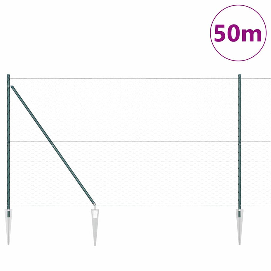 Afrasteringspaal Groen 50 x 1,5 m (50 mm gaas) Staal en PVC
