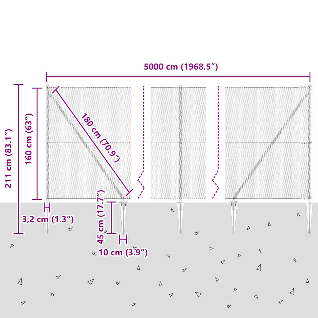 Afrasteringspaal Groen 50 x 1,6 m (13 mm gaas) Staal en PVC