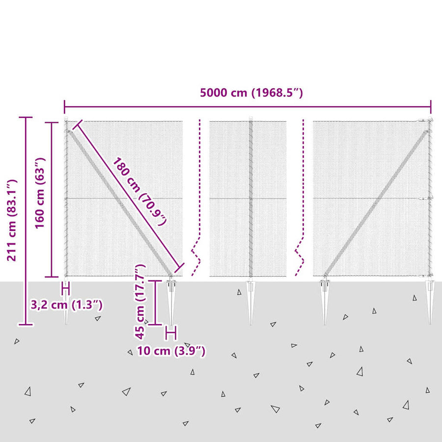 Afrasteringspaal Groen 50 x 1,6 m (13 mm gaas) Staal en PVC