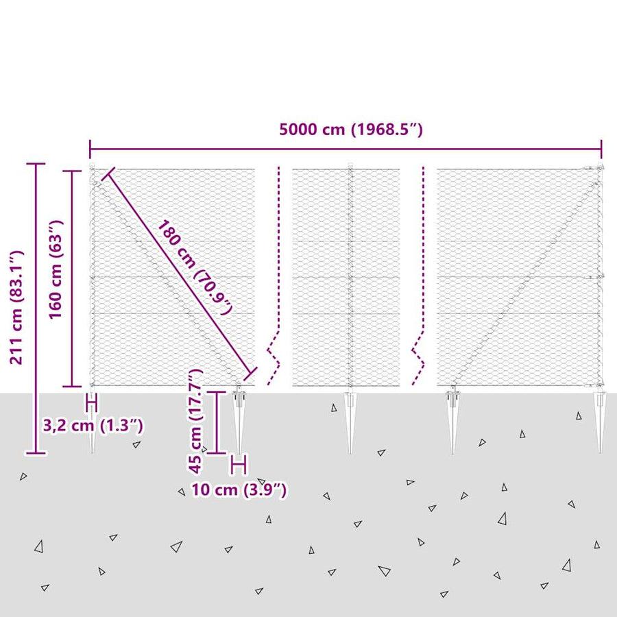 Afrasteringspaal Groen 50 x 1,6 m (36 mm gaas) Staal en PVC