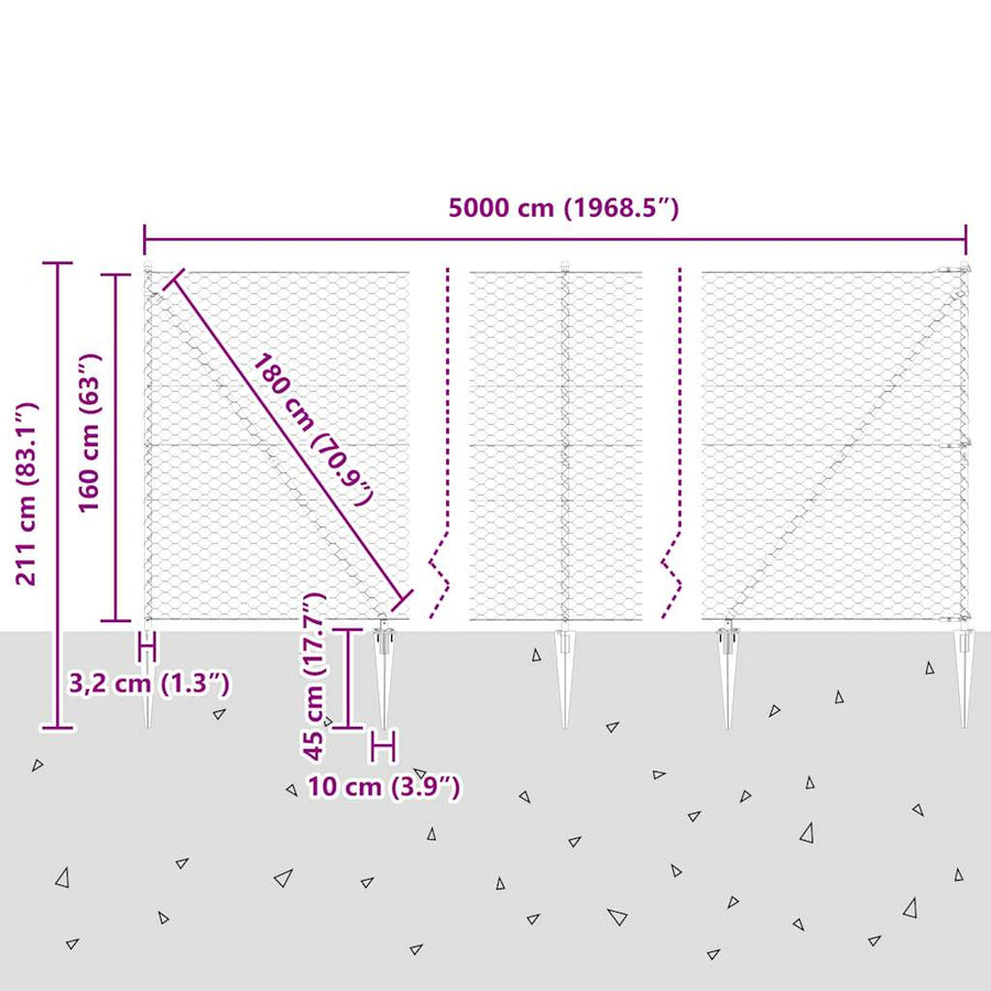 Afrasteringspaal Groen 50 x 1,6 m (50 mm gaas) Staal en PVC