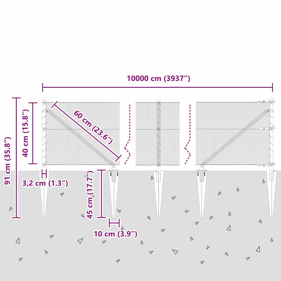 Afrasteringspaal Groen 100 x 0,4 m (13 mm gaas) Staal en PVC