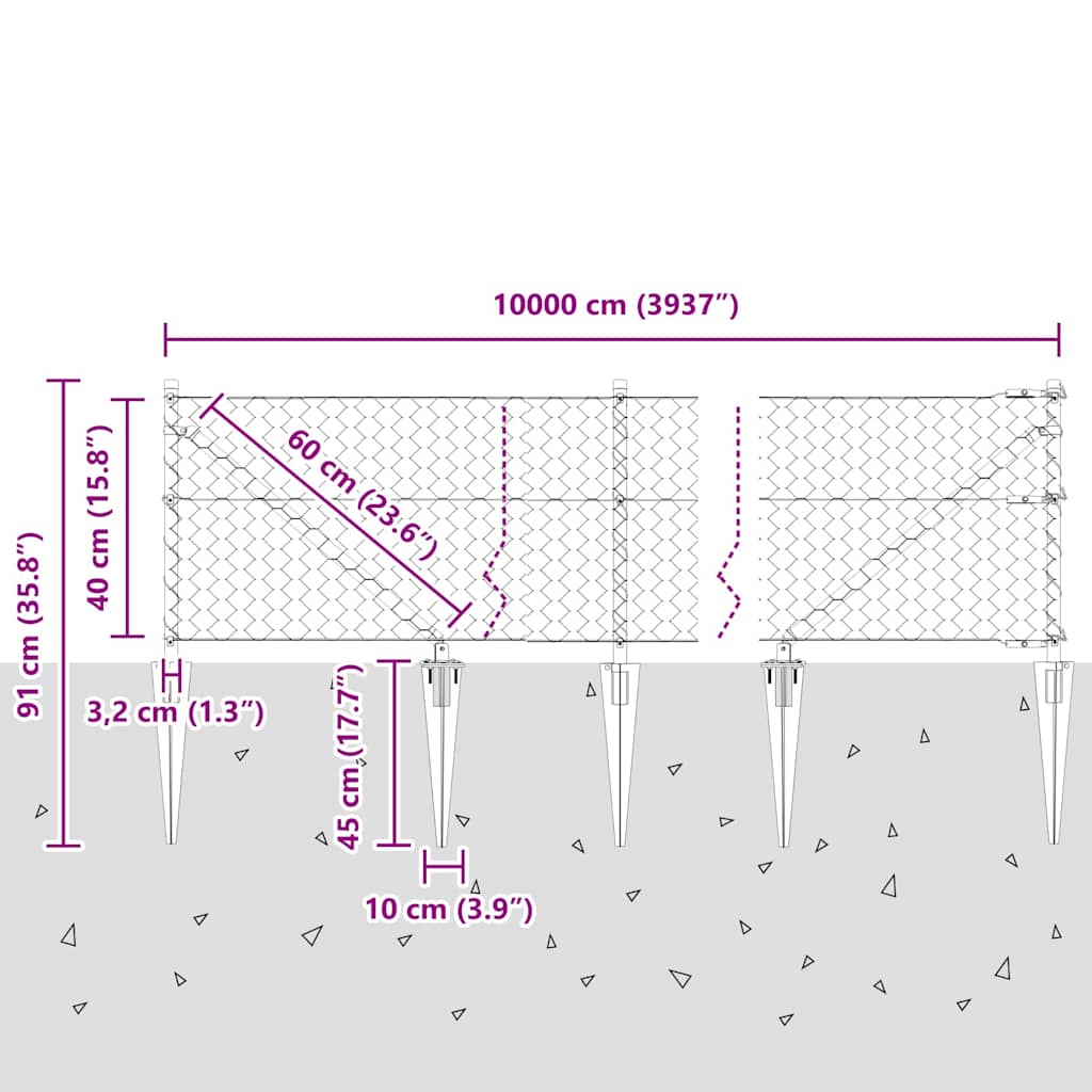 Afrasteringspaal Groen 100 x 0,4 m (50 mm gaas) Staal en PVC