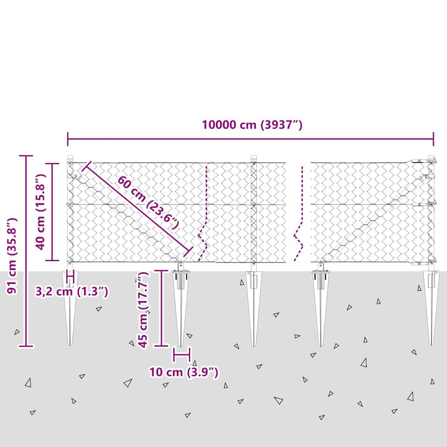 Afrasteringspaal Groen 100 x 0,4 m (50 mm gaas) Staal en PVC