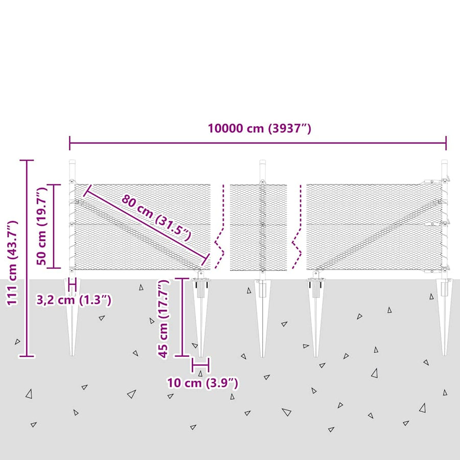 Afrasteringspaal Groen 100 x 0,5 m (13 mm gaas) Staal en PVC