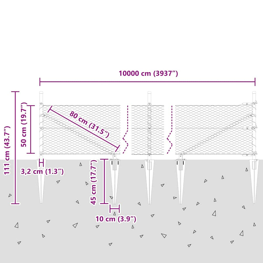 Afrasteringspaal Groen 100 x 0,5 m (25 mm gaas) Staal en PVC