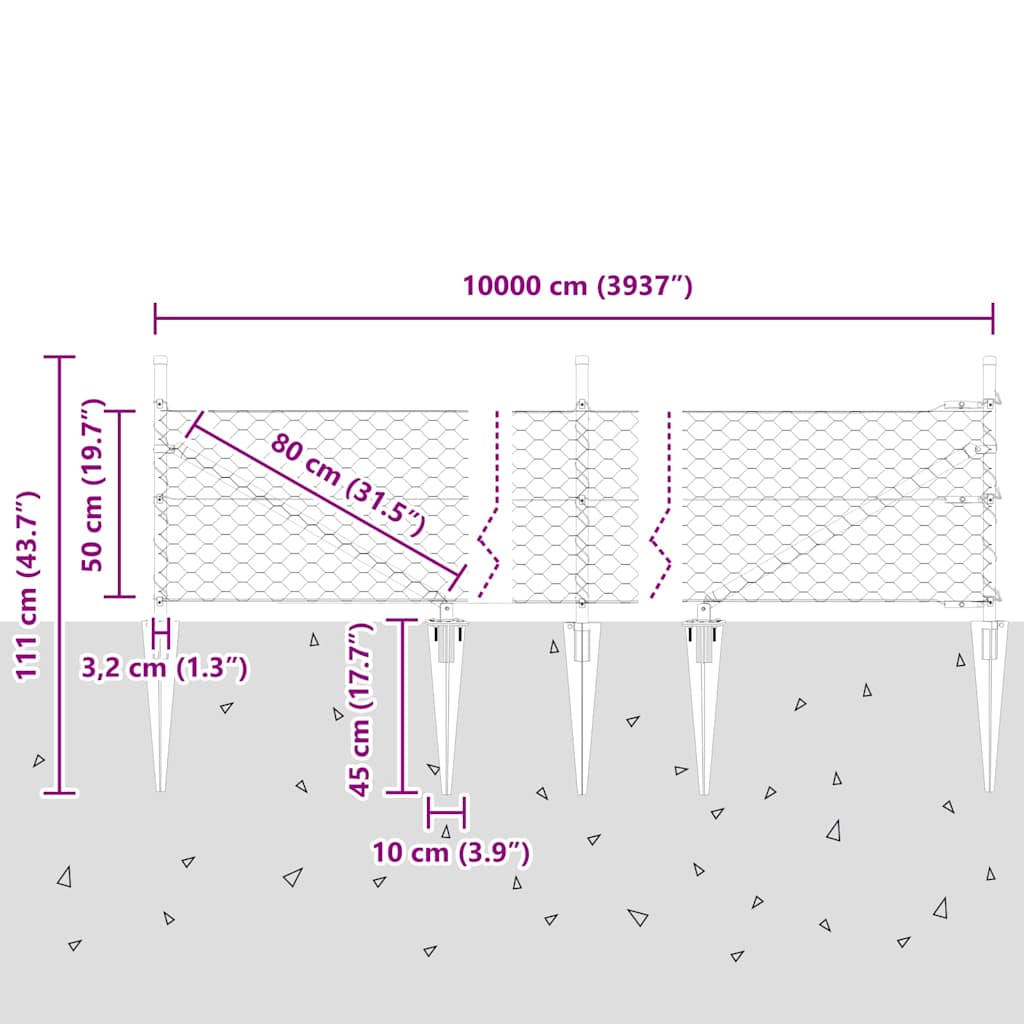 Afrasteringspaal Groen 100 x 0,5 m (50 mm gaas) Staal en PVC